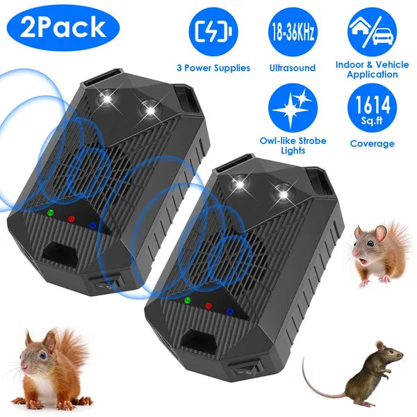 2-Pack Ultrasonic Rodent Repeller for Vehicles