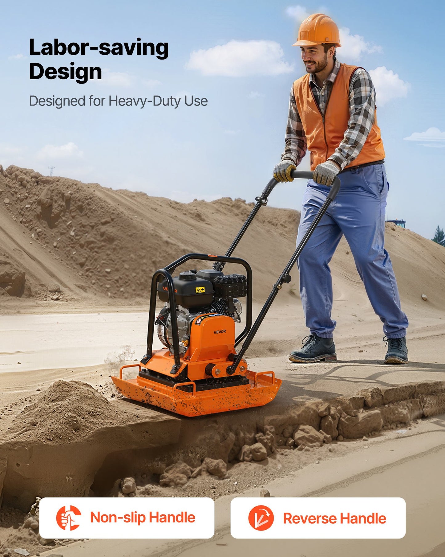 Gas-Powered Plate Compactor 7 HP 196CC for Soil, Asphalt & Paving