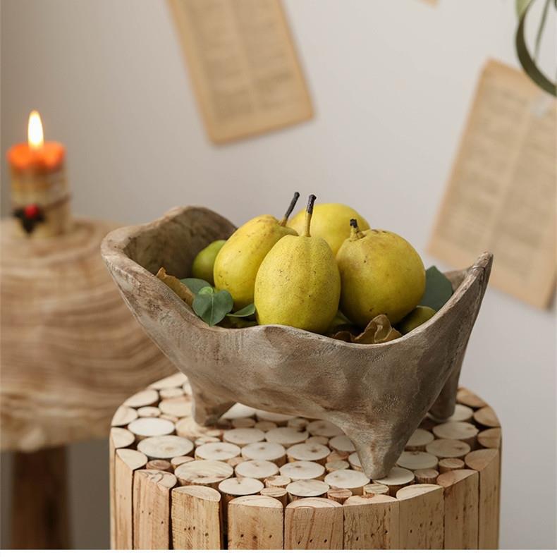 Wooden Ingot-Shaped Fruit Tray with Feet - Solid Wood Bread Plate for Kitchen