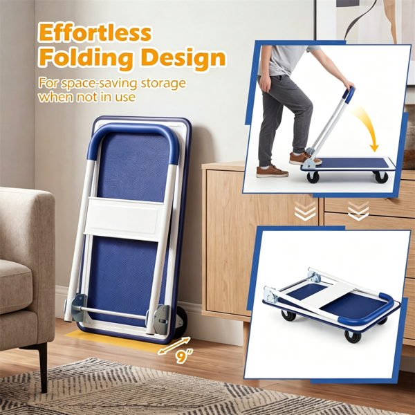 Heavy-Duty Folding Hand Truck with 330LBS Capacity and Shock-Absorbing PU Wheels