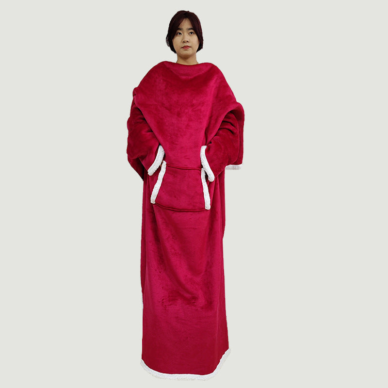 Wearable Lambswool Blanket with Large Pocket - Lazy Winter Throw 150x180cm
