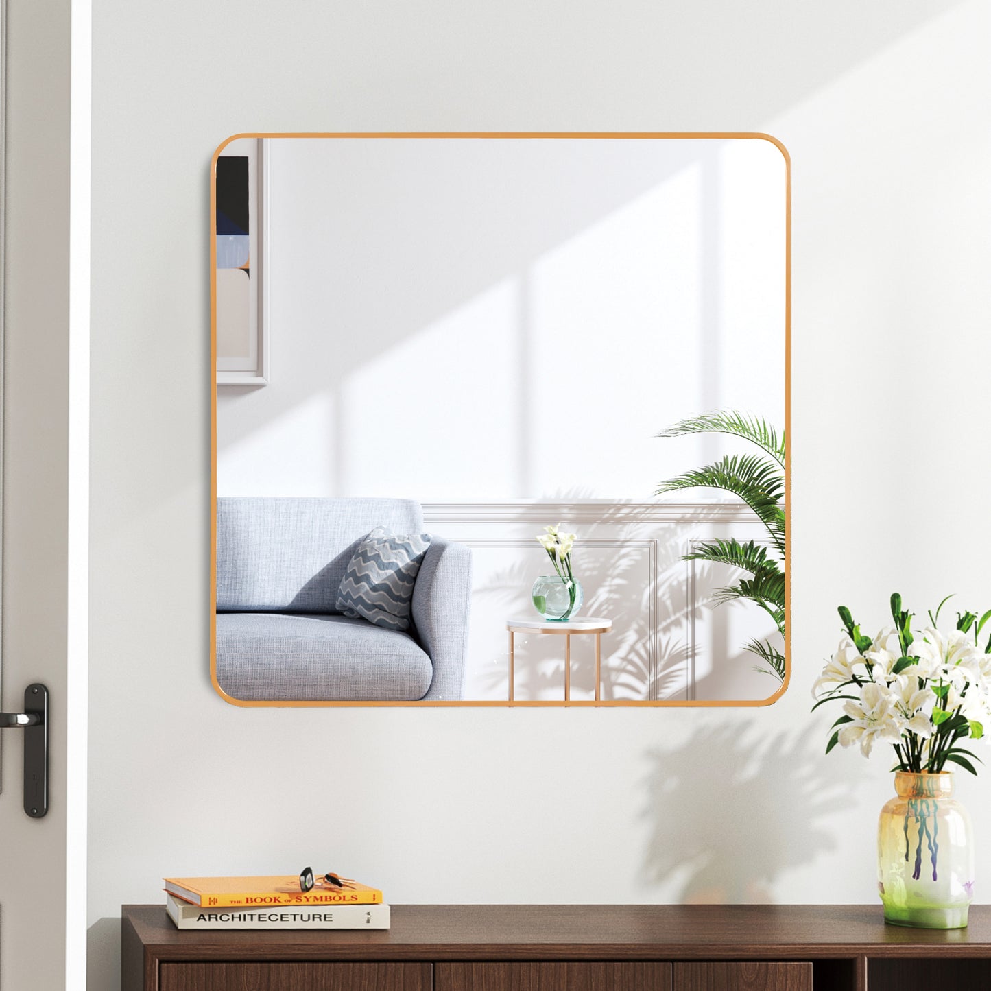 30" x 30" Gold Metal Framed Square Wall Mirror
