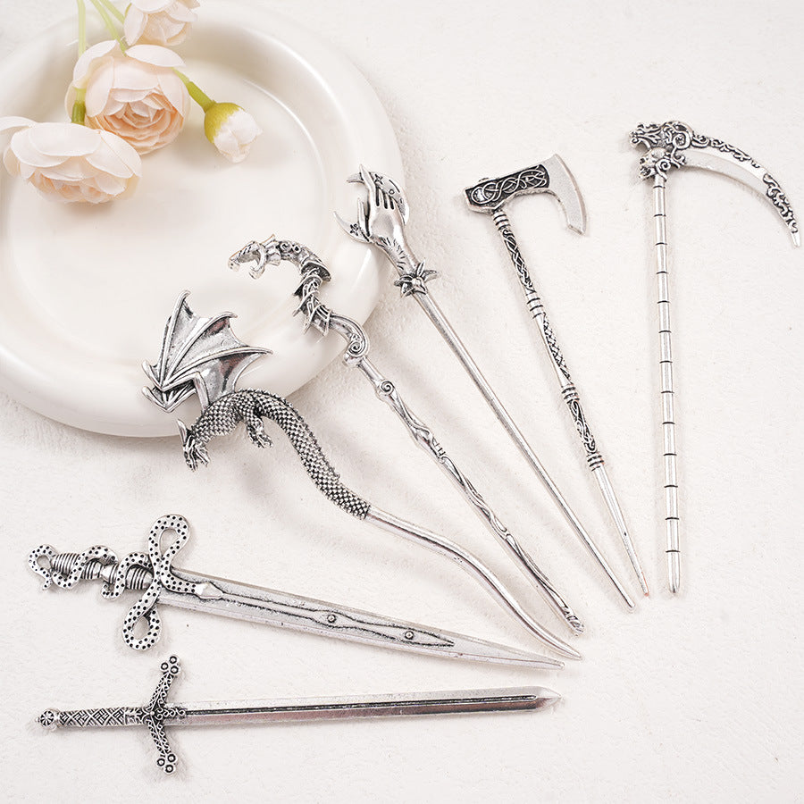 Retro European & American Style Hairpin - Omahawk, Sickle, Sword, Flying Dragon