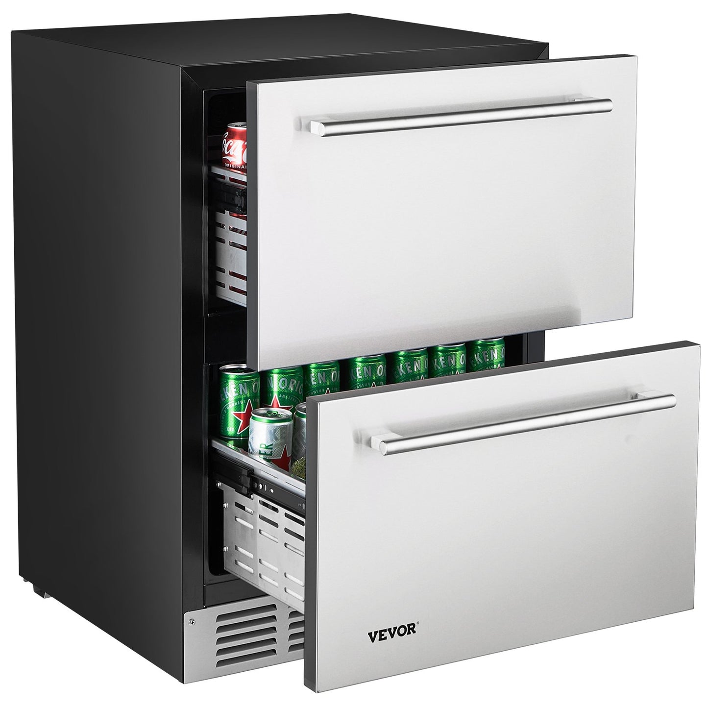 24-Inch Stainless Steel Double Drawer Refrigerator - Compact Home Kitchen Appliance