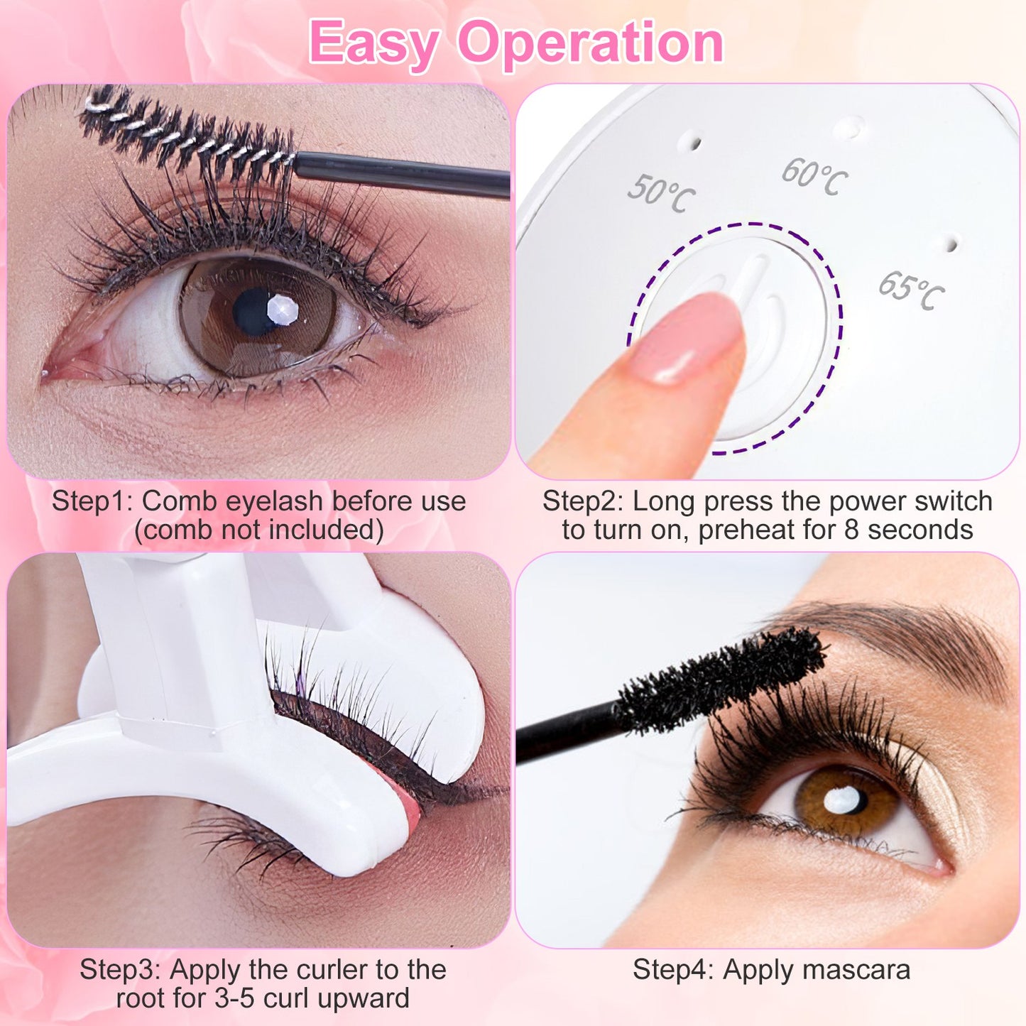2-Pack Heated Electric Eyelash Curler - USB Rechargeable with 3 Temp Settings