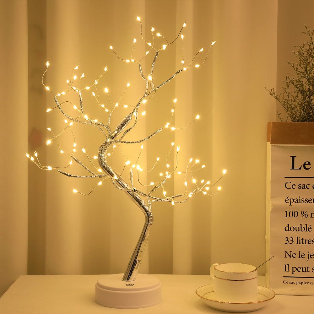 LED Fire Tree Night Light - Decorative Firefly Branch with Plum Shape