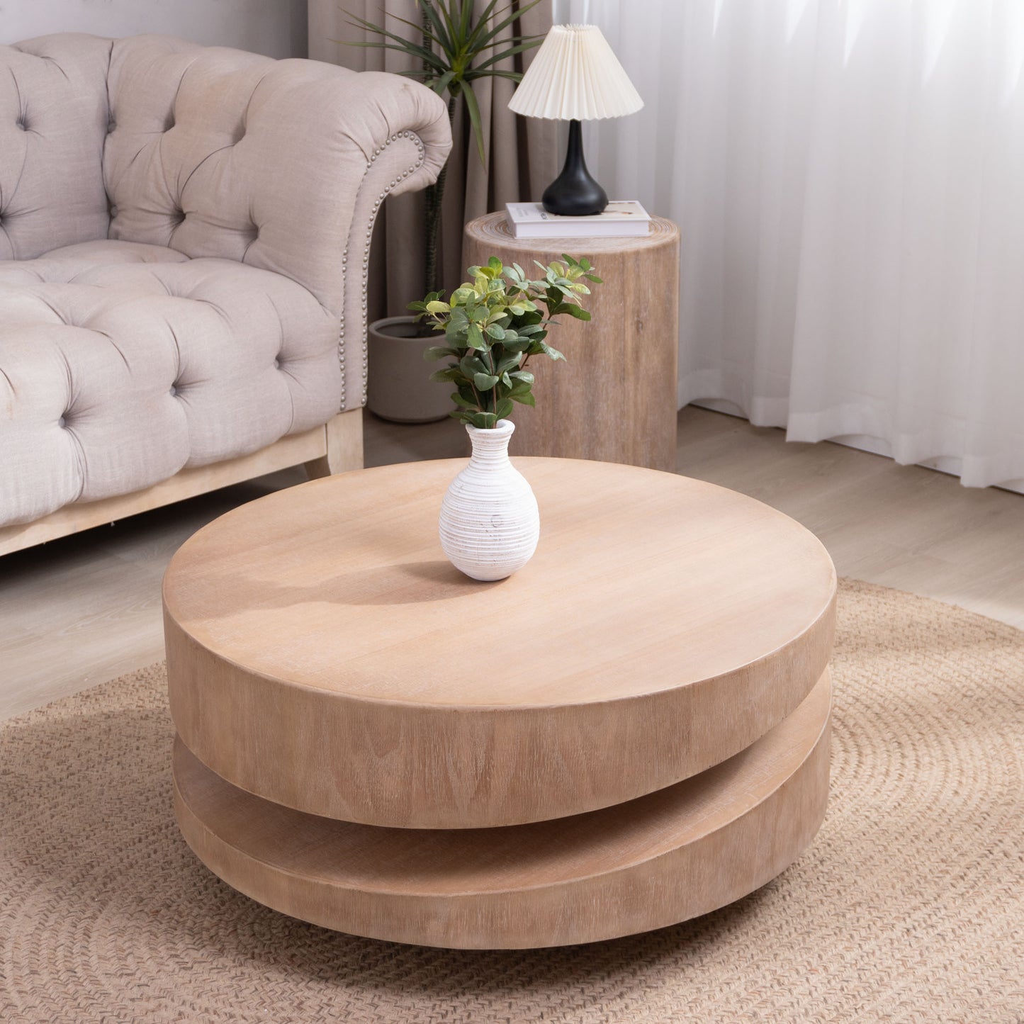 Modern Round Wood Coffee Table - 31.3" Natural Finish