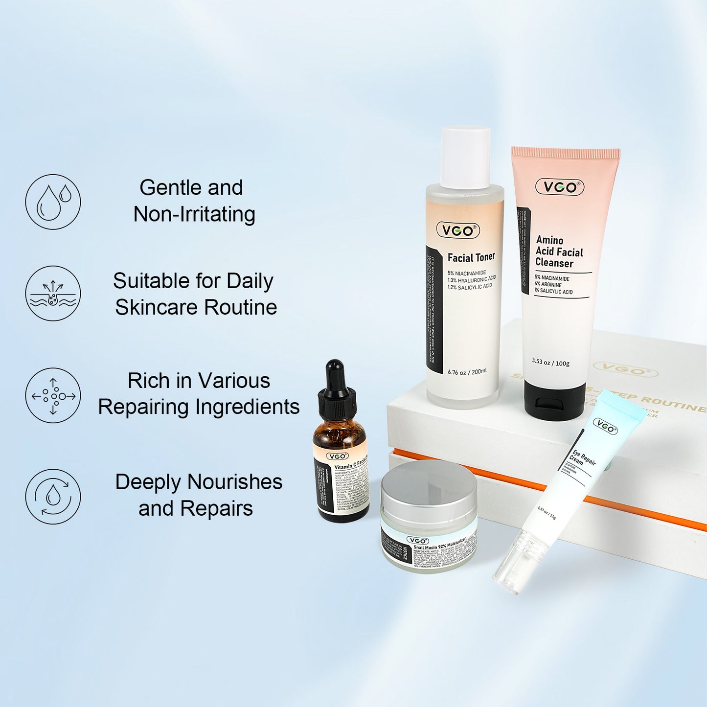 5-Step Facial Skincare Routine Set - Cleanser, Toner, Serum & Moisturizer