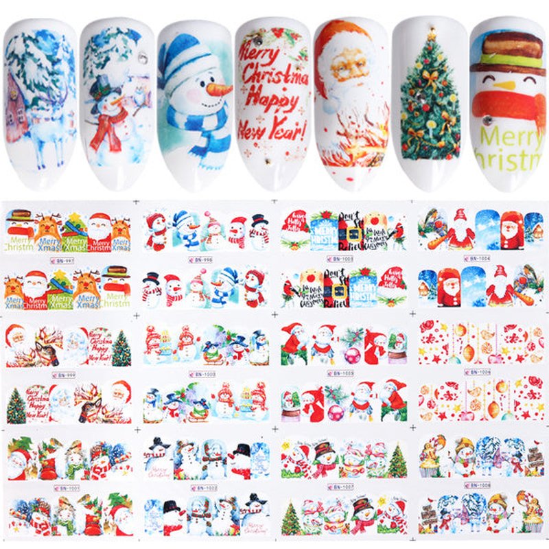 12pcs Cute Christmas Nail Stickers Cartoon Animal Design