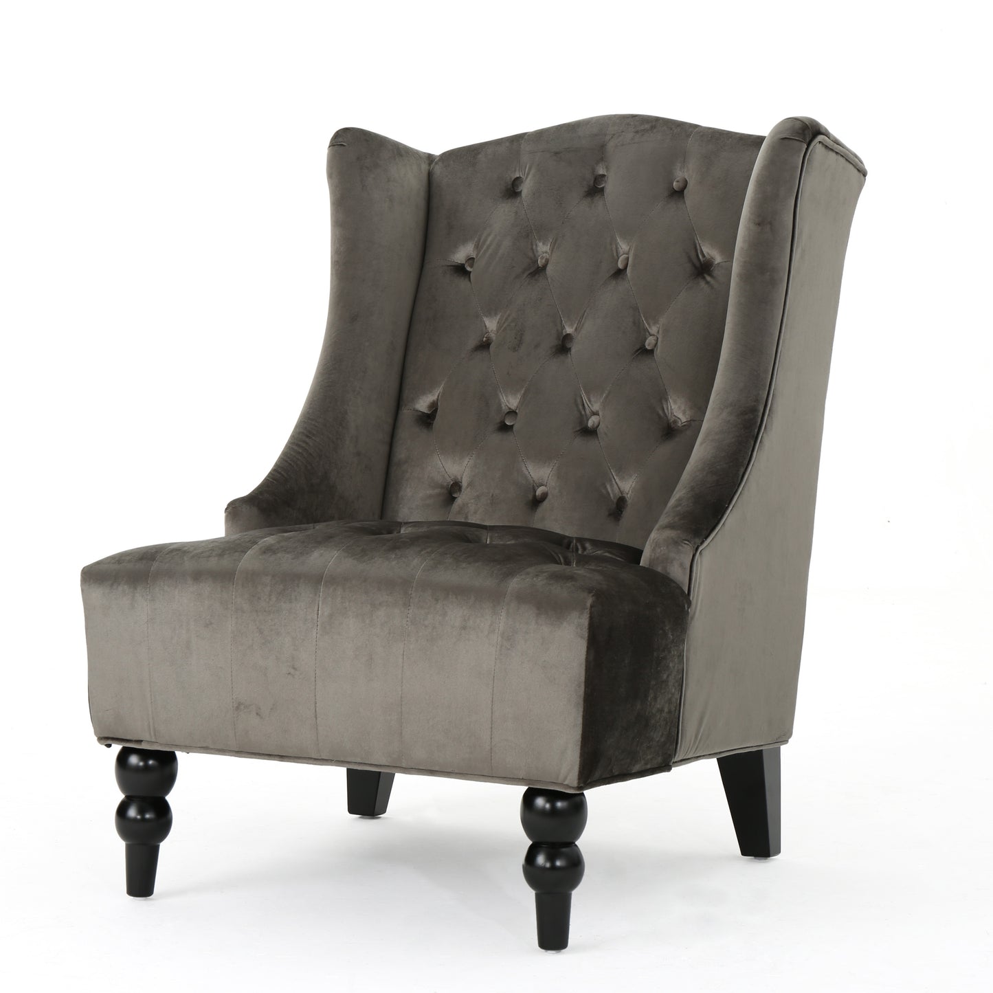 Grey Velvet Hi-Back Club Chair with Wingback Design