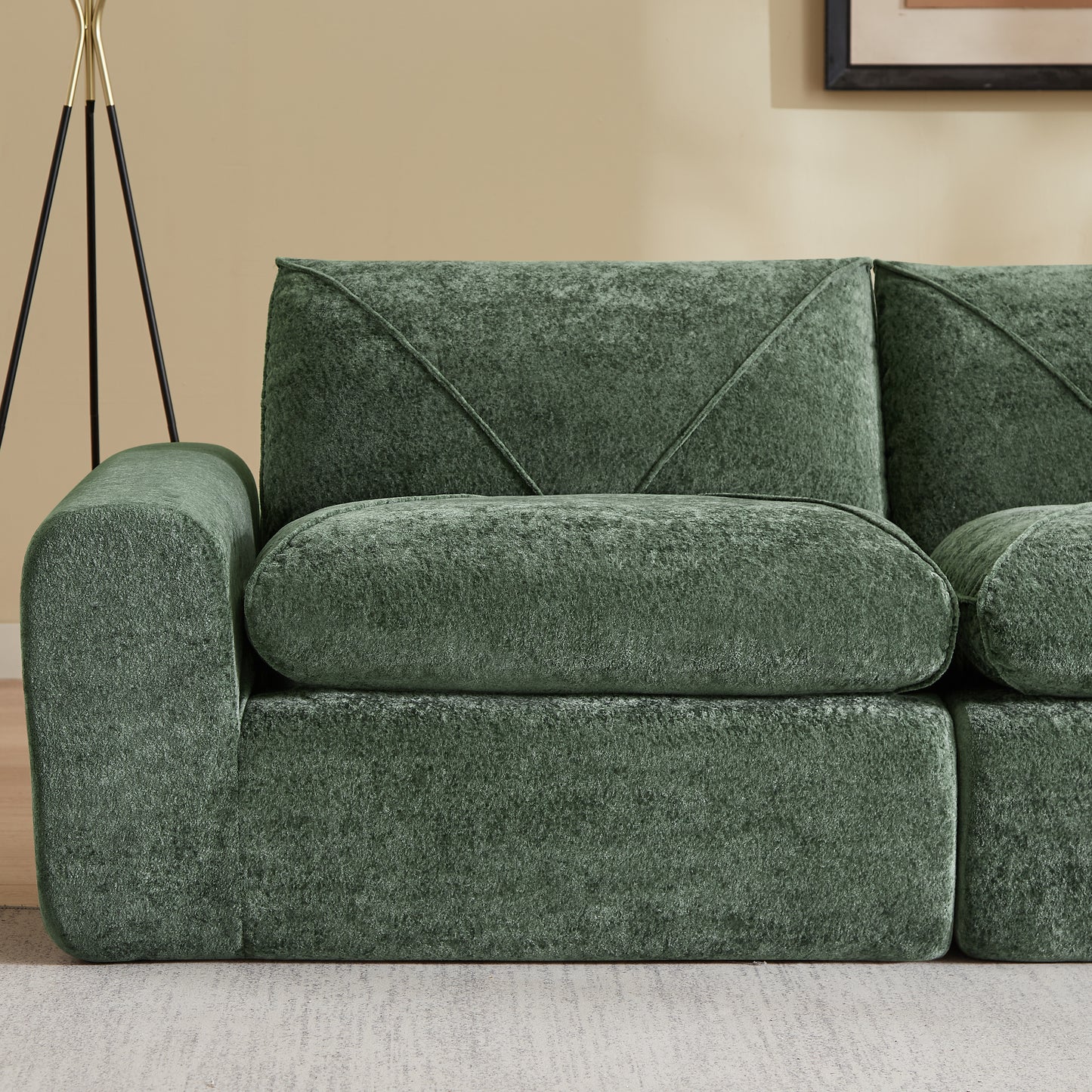 Modern Green Chenille Sofa with Foot Pedals - Spacious & Comfortable