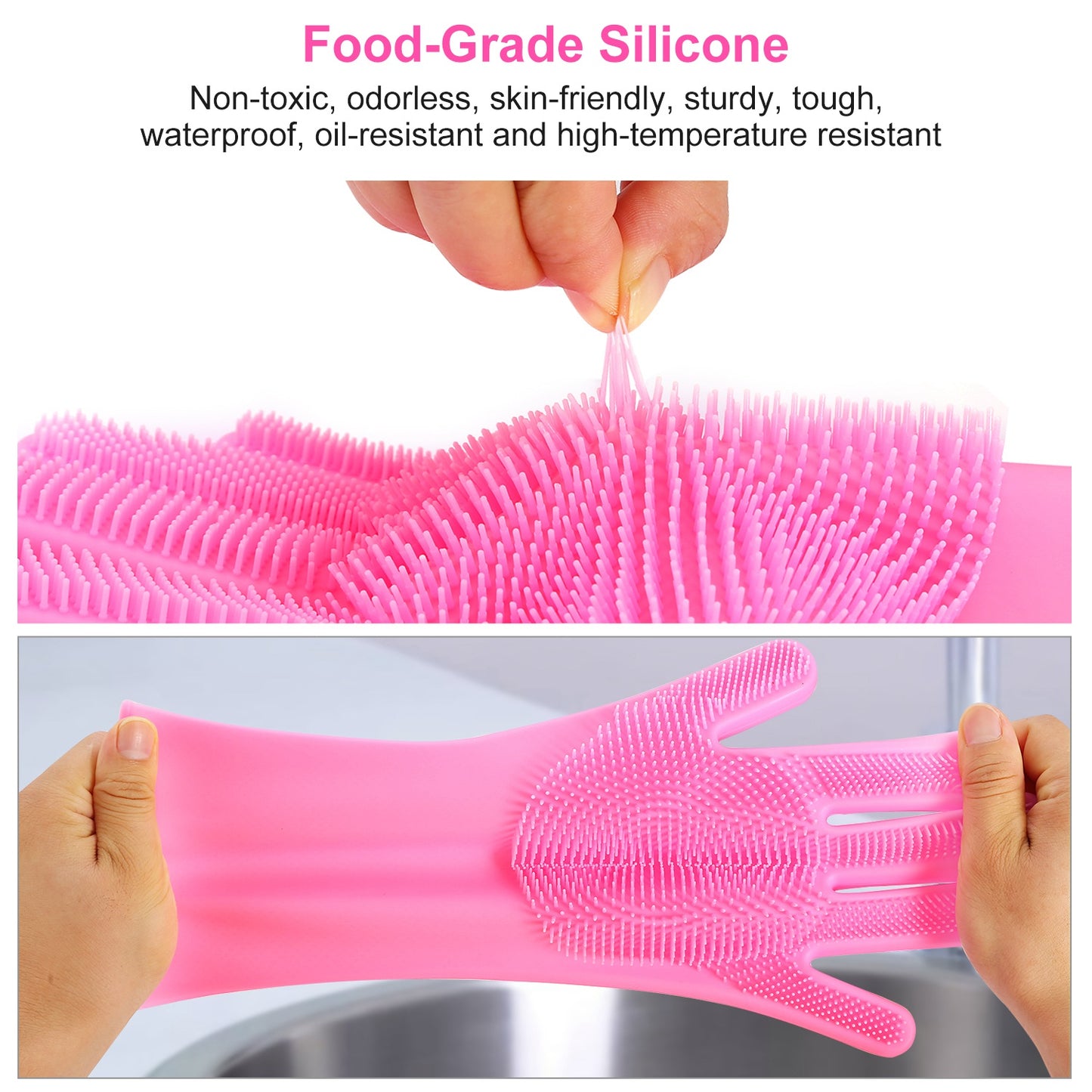 Silicone Dishwashing Gloves with Cleaning Sponge - Multi-Purpose