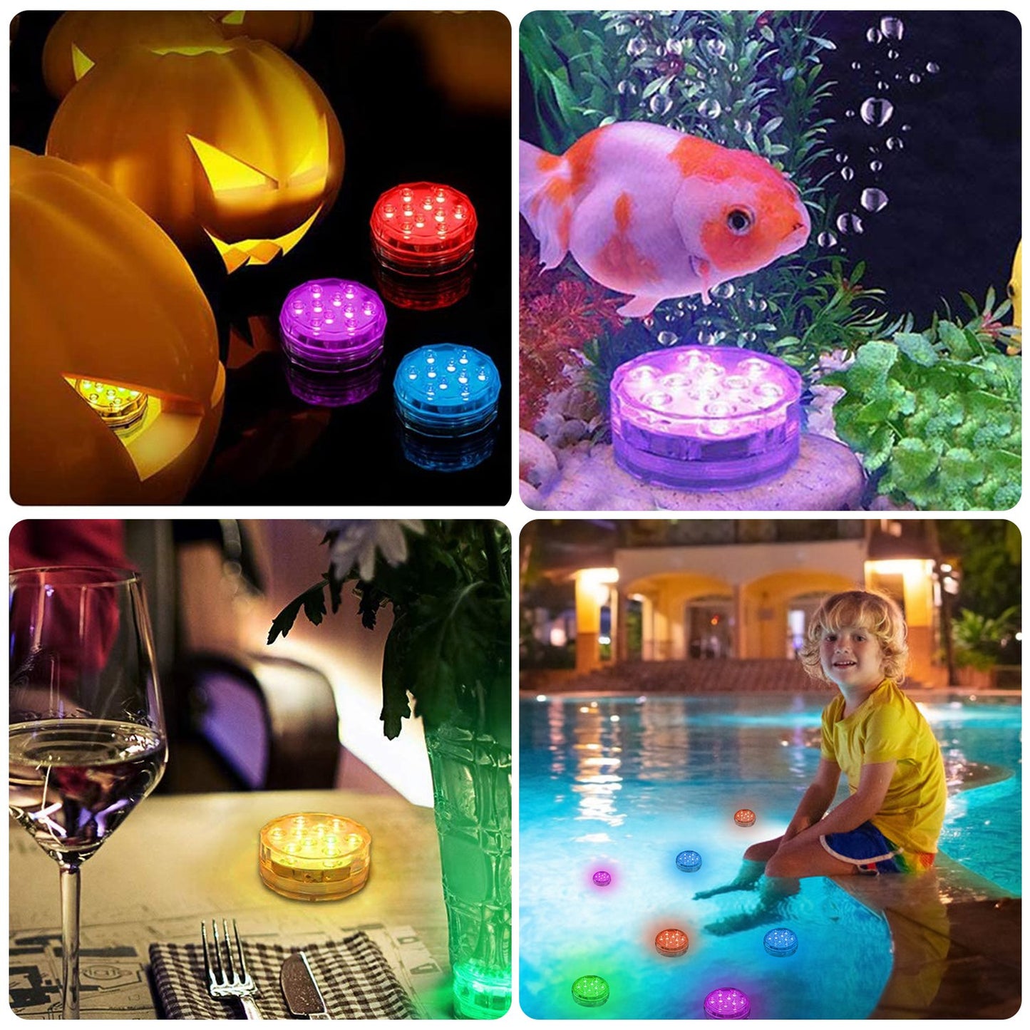 RGB Underwater Pool Lights 4-Pack with Remote Waterproof Submersible LED Decor