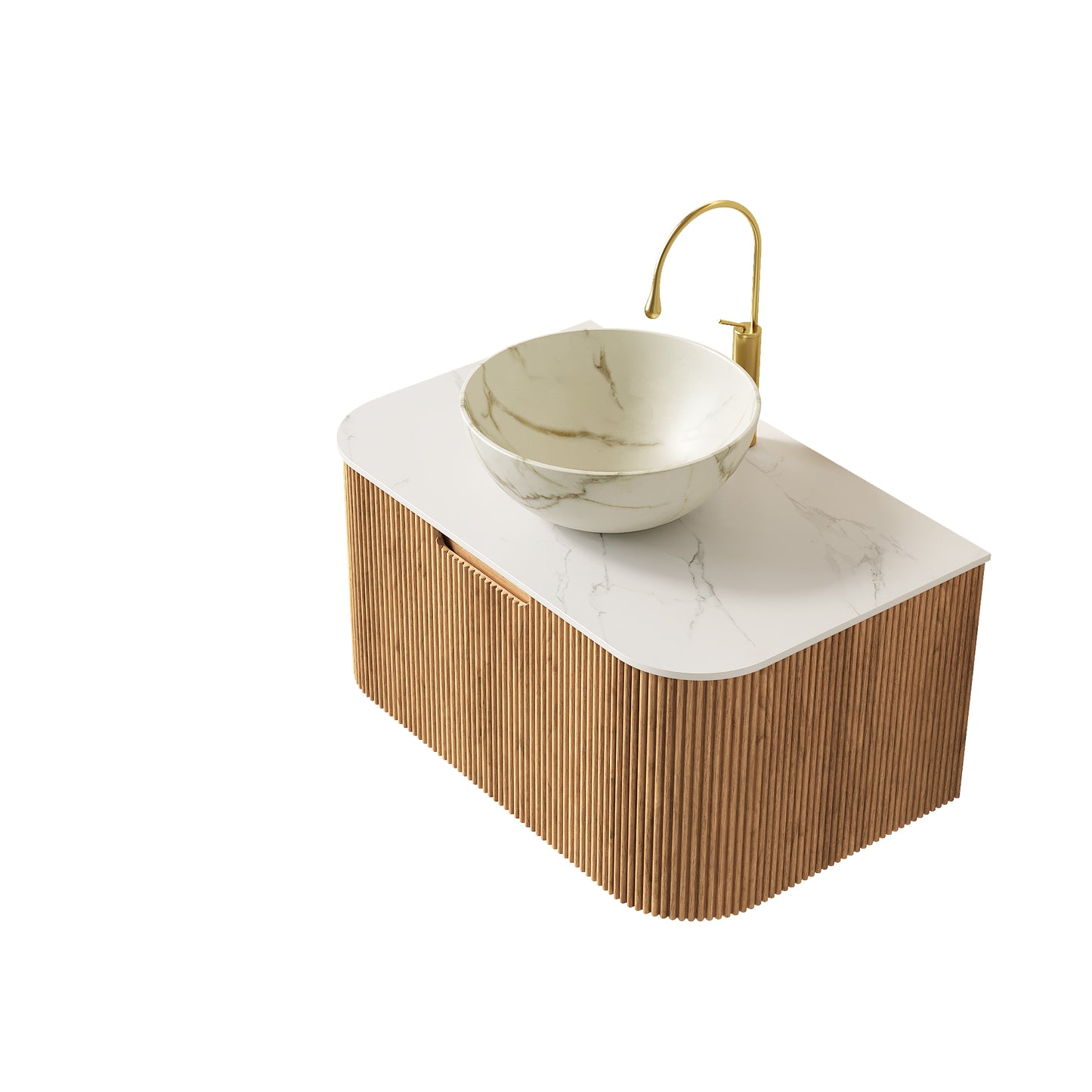 DINA 30 Bathroom Vanity&Sink, Floating Curved Edges Striped Storage