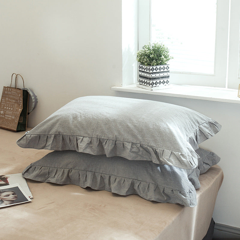Washed Cotton Lace Pillowcase - Elegant Bedding Cover for Home Decor