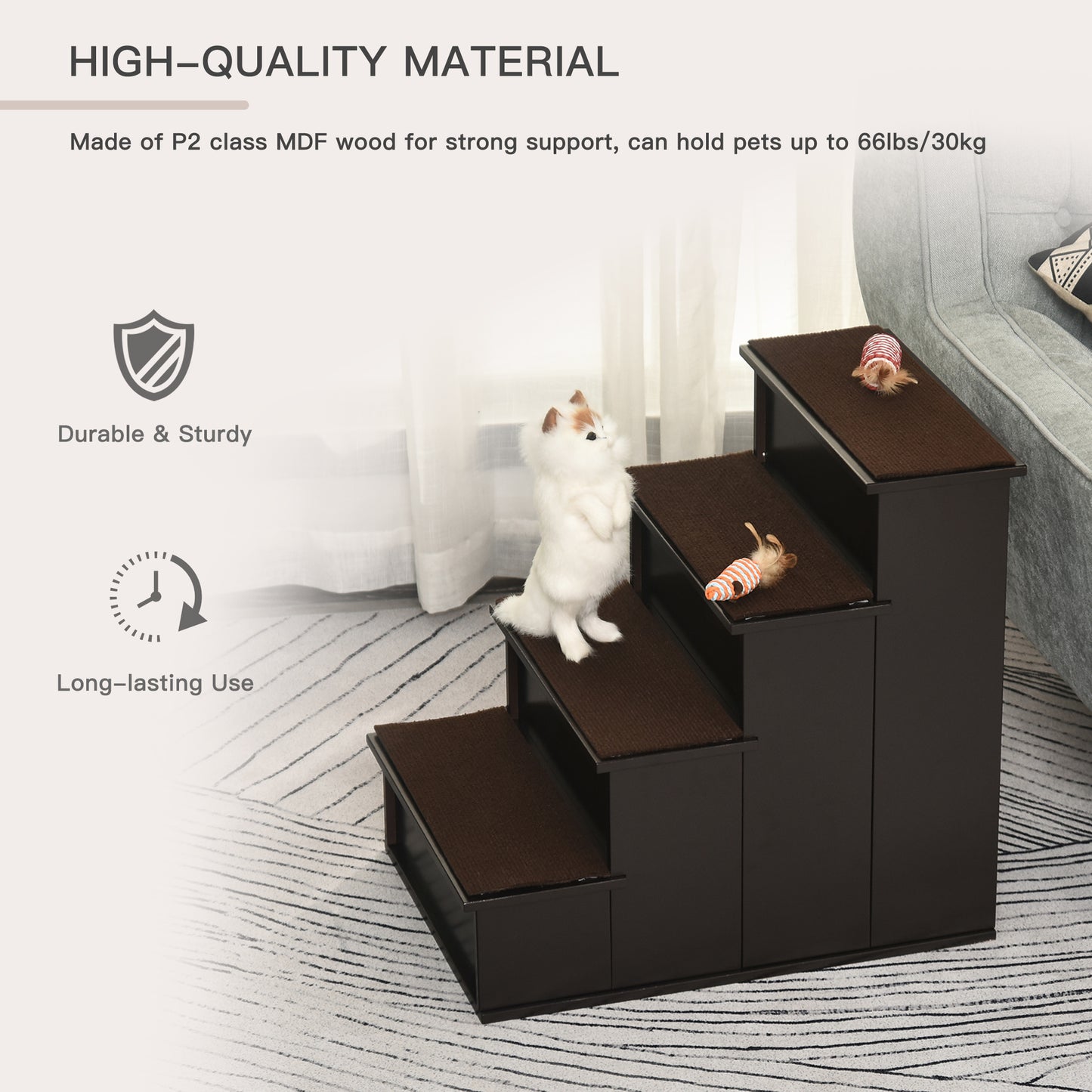 Small Pet Steps with Cushioned Cover for Dogs and Cats up to 22 lbs - Brown