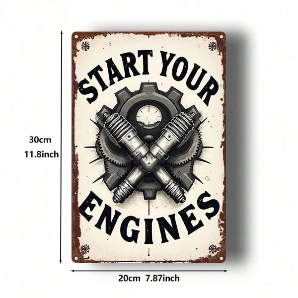 Retro Metal Tin Sign - Gear Spark Plug Design for Home Decor
