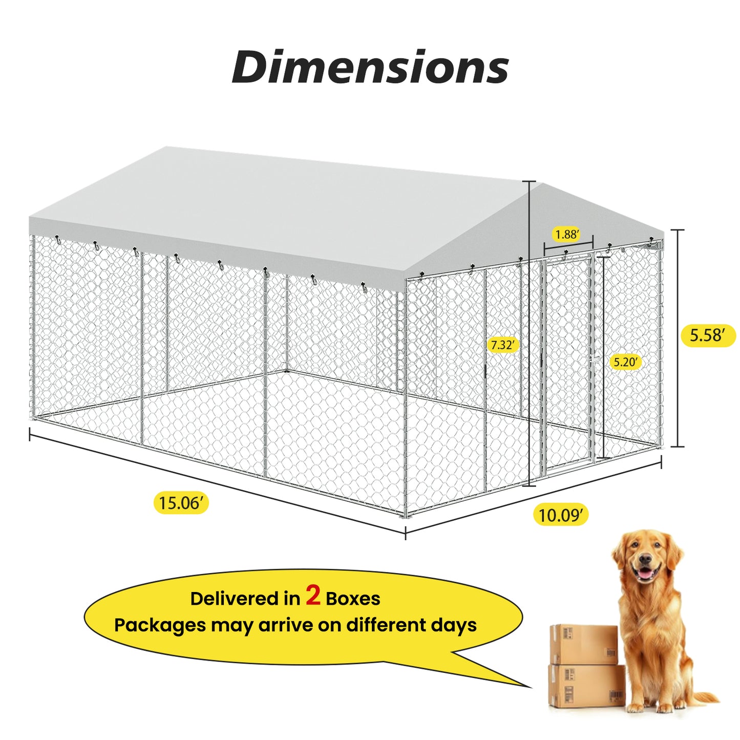 Large Outdoor Dog Kennel with Canopy - Heavy Duty Galvanized Steel Frame, Waterproof Cover, Escape-Proof Locking Pet Pen for Large Dogs