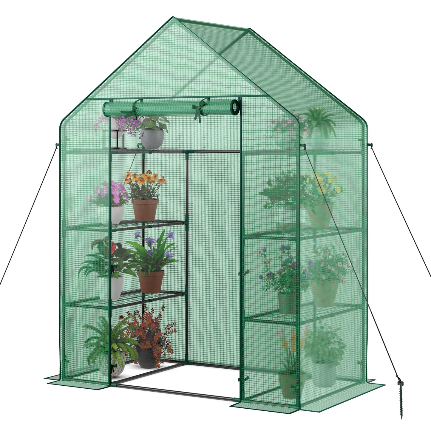 Portable 4-Tier Walk-In Greenhouse with 8 Shelves