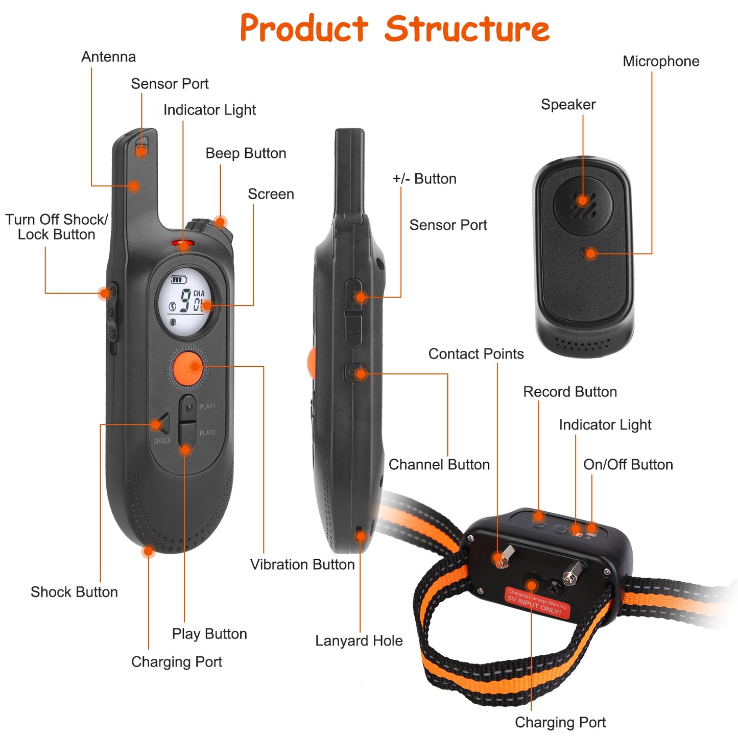 Dog Training Collar Waterproof Shock Vibration Beep Remote 984FT Range