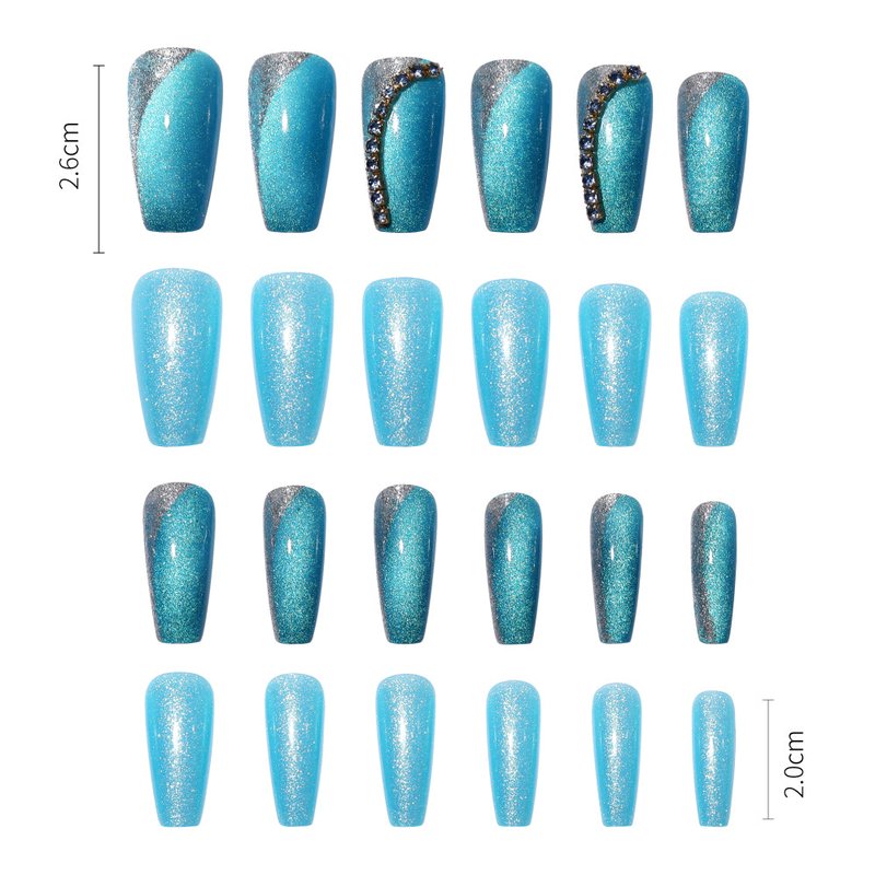 Blue Ocean Nail Patches with Jelly Glue - 24 Pieces