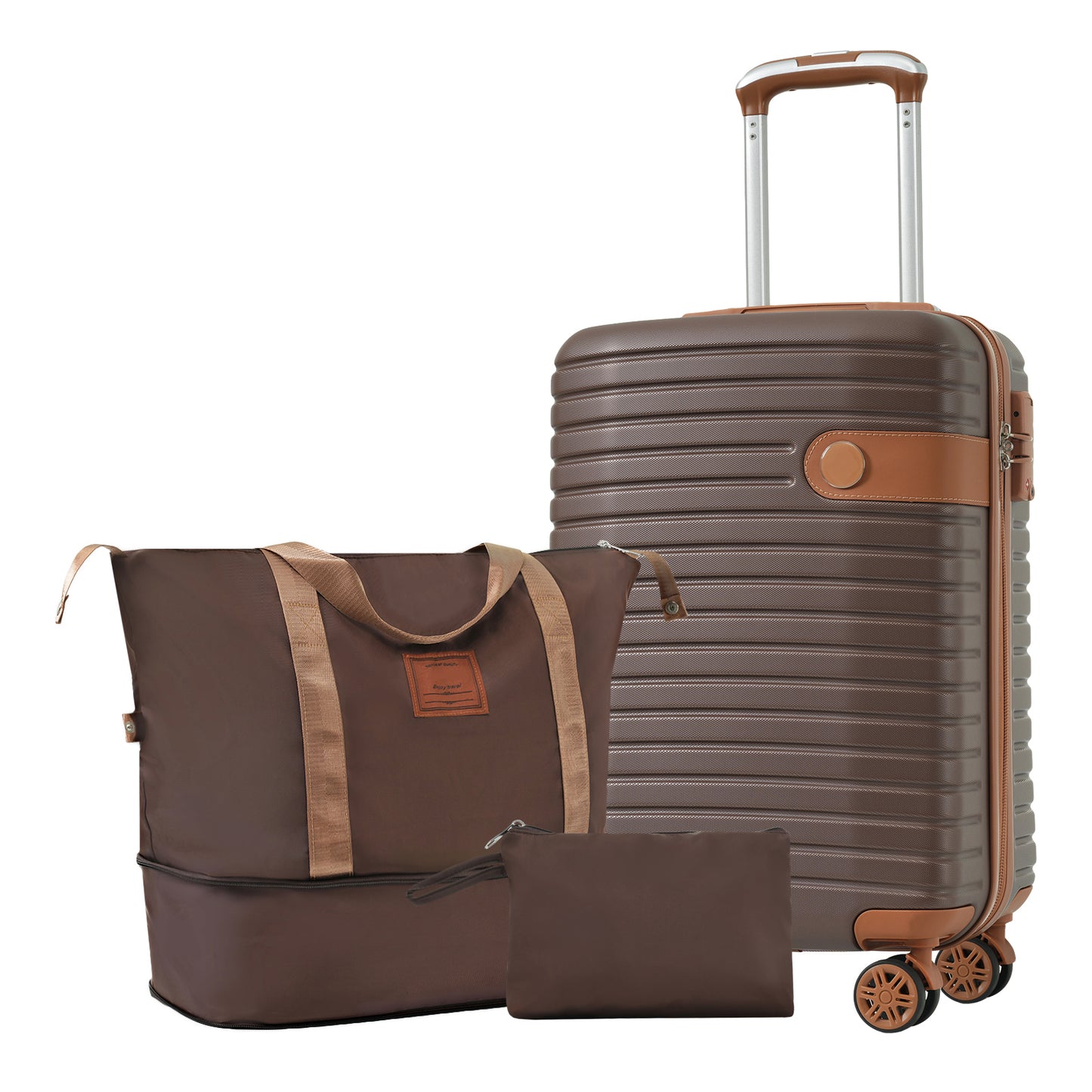 3-Piece Luggage Set - Lightweight Hardshell Carry-On Suitcases, 20 Inch, Brown