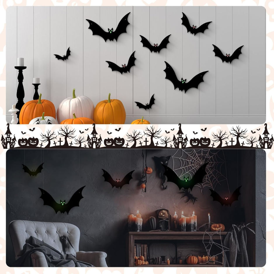 12-Pack Hanging Bat Halloween Decorations - Weather-Resistant Flying Bat Decor for Outdoor Yard & Indoor Party