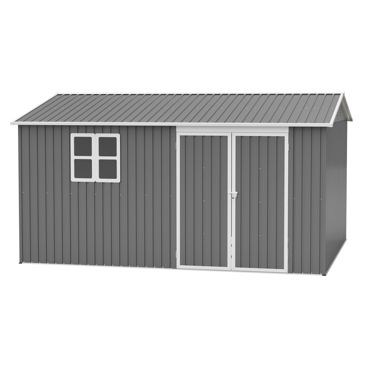 12x10 FT Heavy Duty Metal Outdoor Storage Shed - Grey