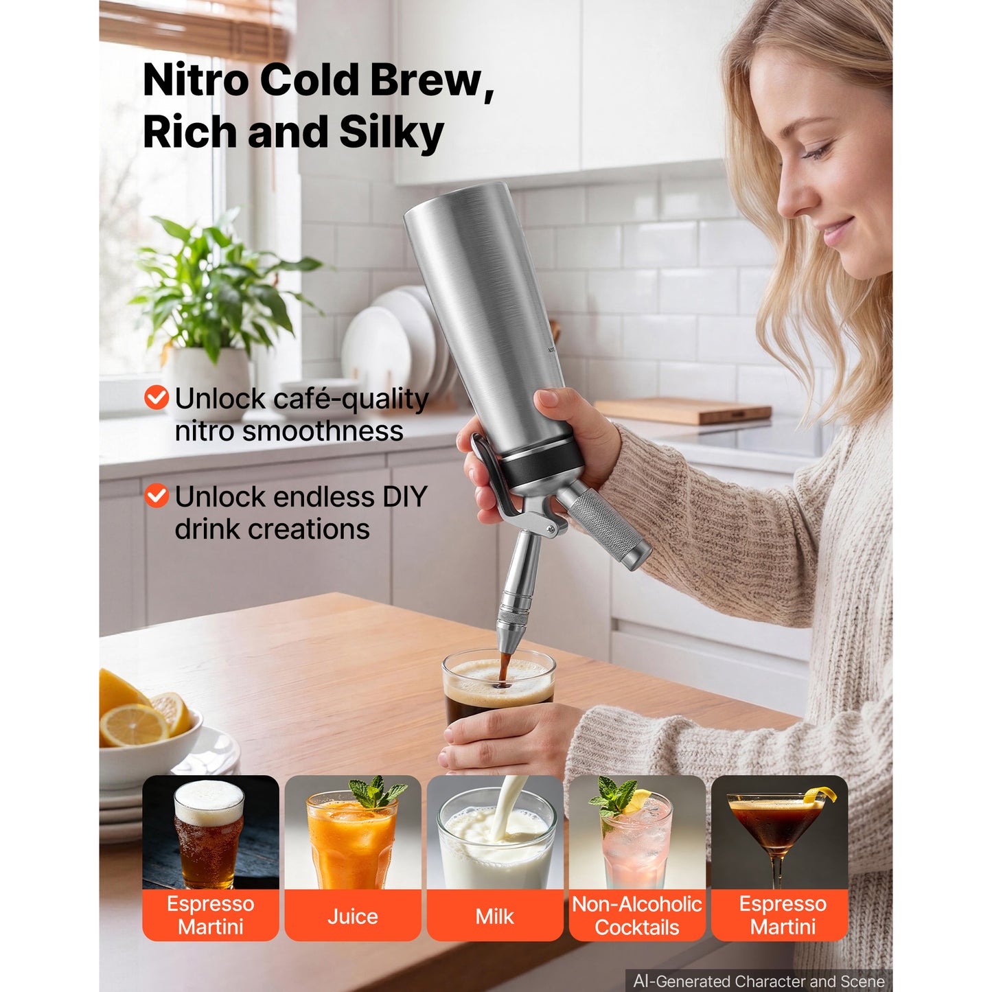 Nitro Cold Brew Coffee Maker 17 Oz Nitrogen Dispenser System - Home Brew Keg & Portable Infuser