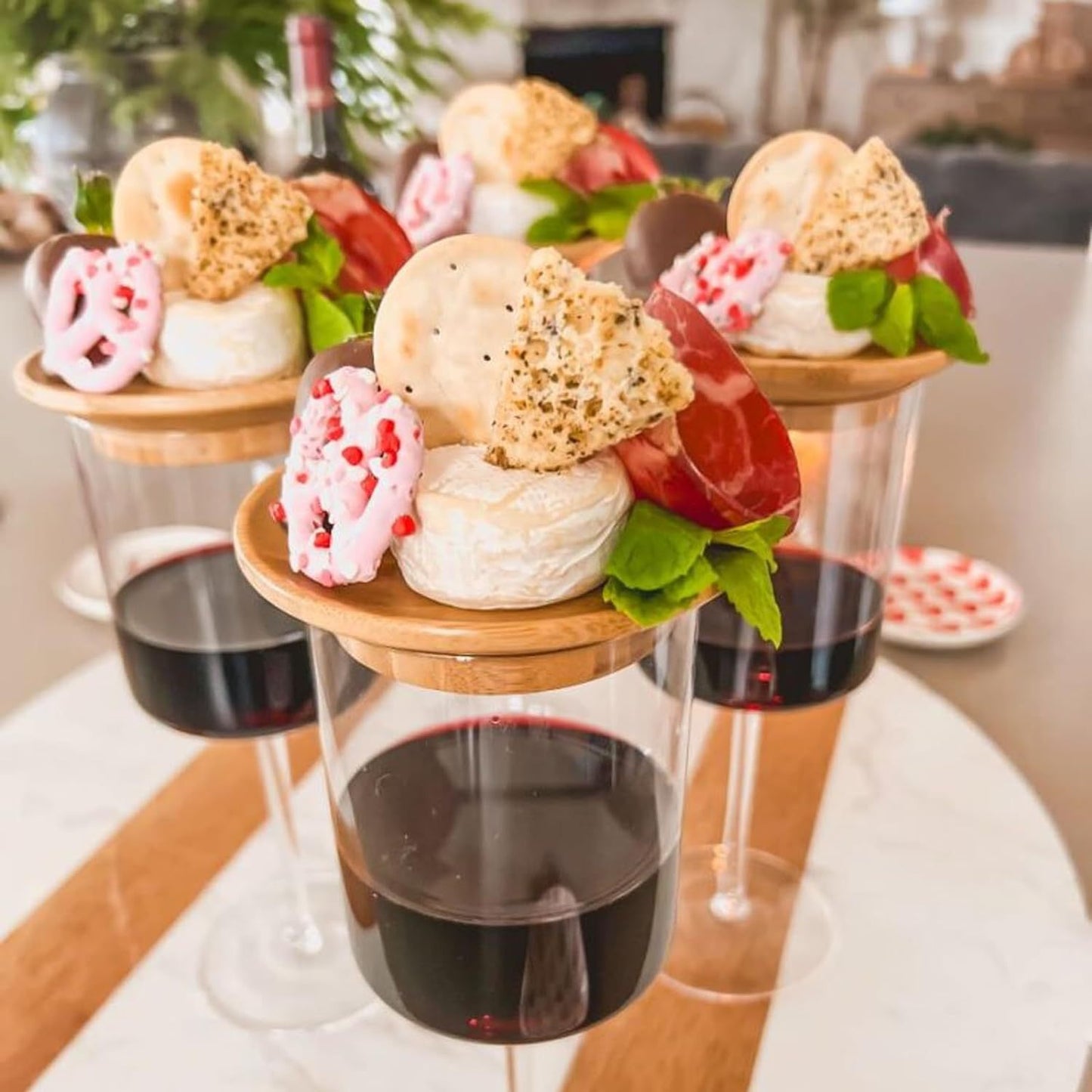 Wooden Wine Glass Coaster Set - Round Modern Food Plate for Drink Protection