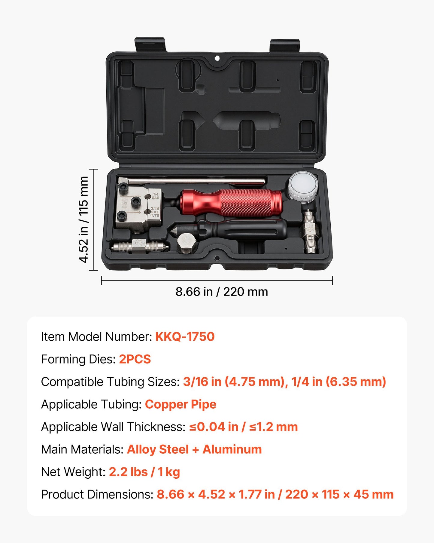 Brake Line Flaring Tool Kit for Automotive Repair - 45° Single & Double Flare, Copper Tubing, Black