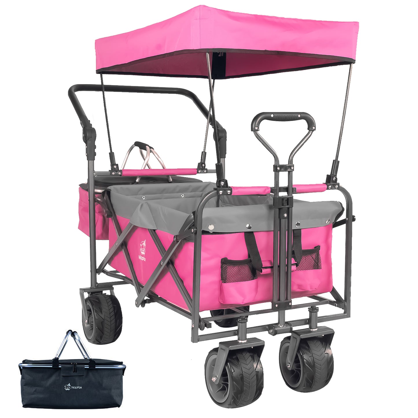 Collapsible 140L Wagon with Canopy and Cooler Bag - Pink