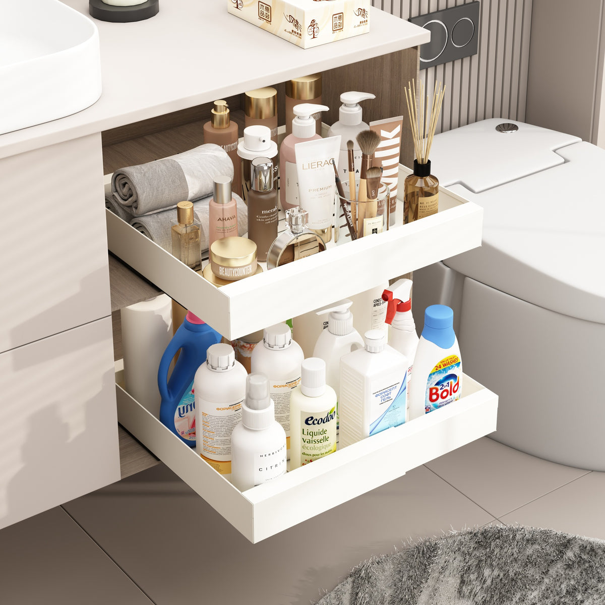 Telescopic Bathroom Storage Shelf - Anti-Rust Steel Organizer for Washstand