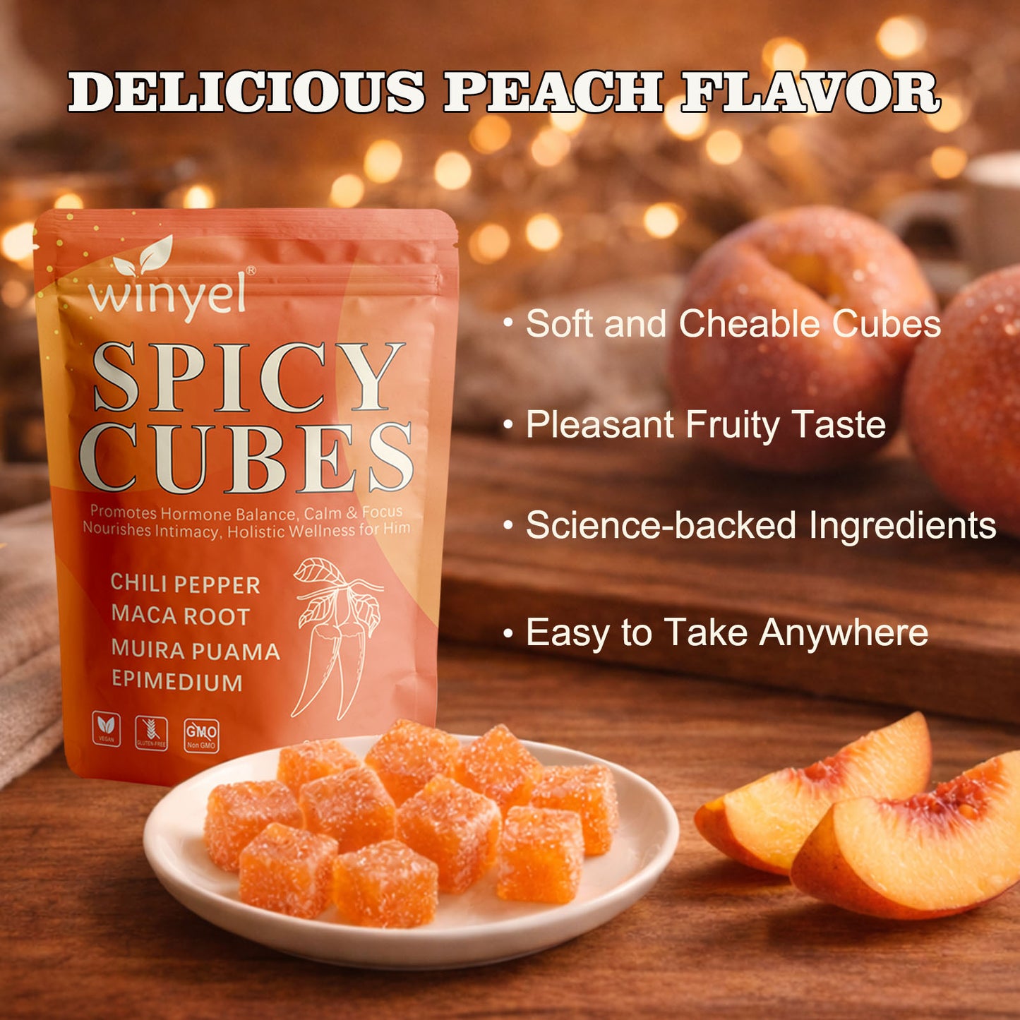 Spicy Peach Intimacy Gummies - Herbal Hormone Support & Wellness Supplement