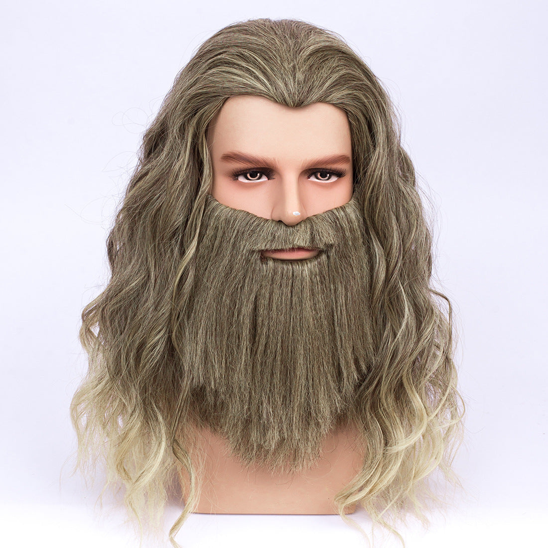 Halloween Cosplay Wig and Beard Set - Medium Length