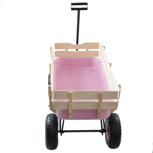 All Terrain Garden Wagon with Wood Railing and Air Tires for Outdoor Use