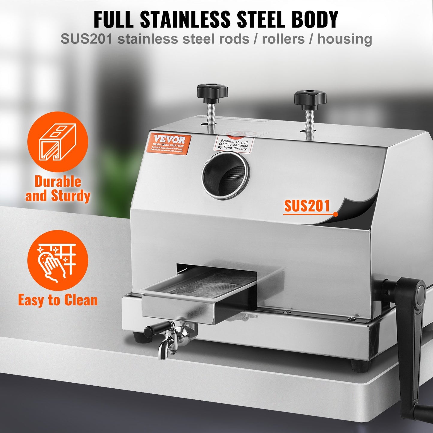 Manual Sugar Cane Juicer Machine - 110LBS/H with Stainless Steel Rollers