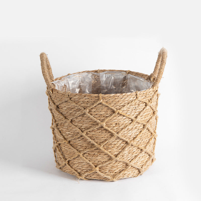 Floor-standing Flower Basket with Woven Straw Design - Garden & Home Decor