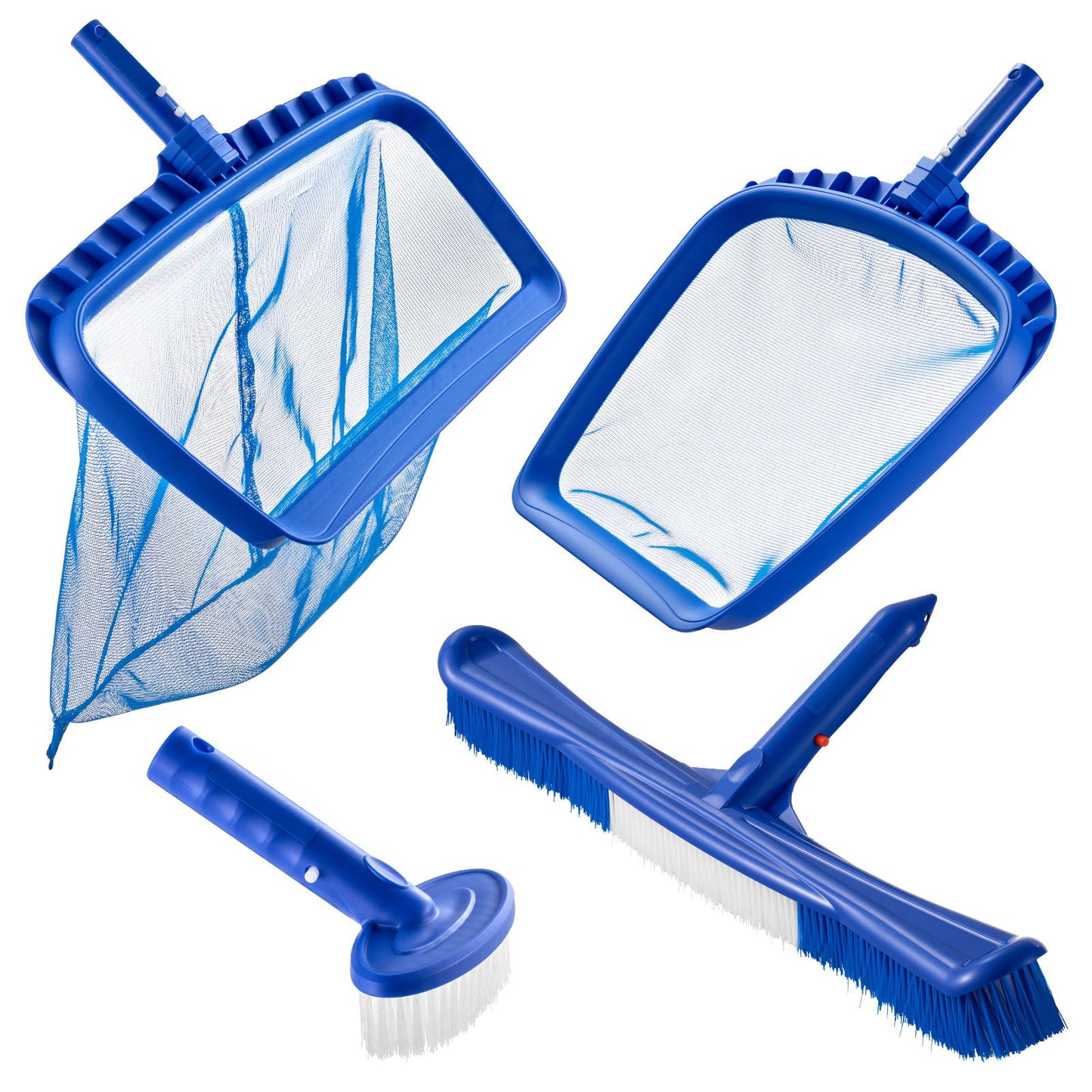 Swimming Pool Cleaning Kit with Leaf Skimmer Nets & Brush Heads - Blue