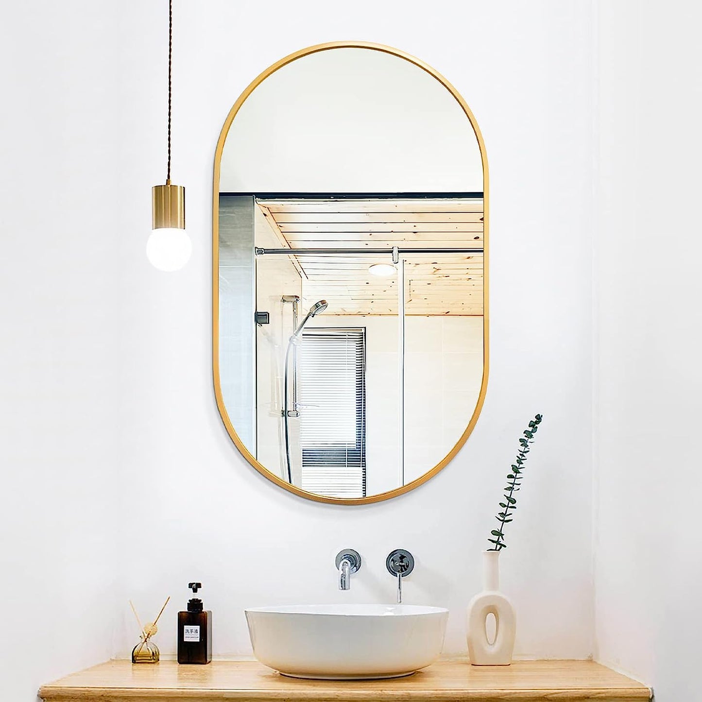 Gold Metal Oval Mirror - 20 x 33 Inch Classic Design
