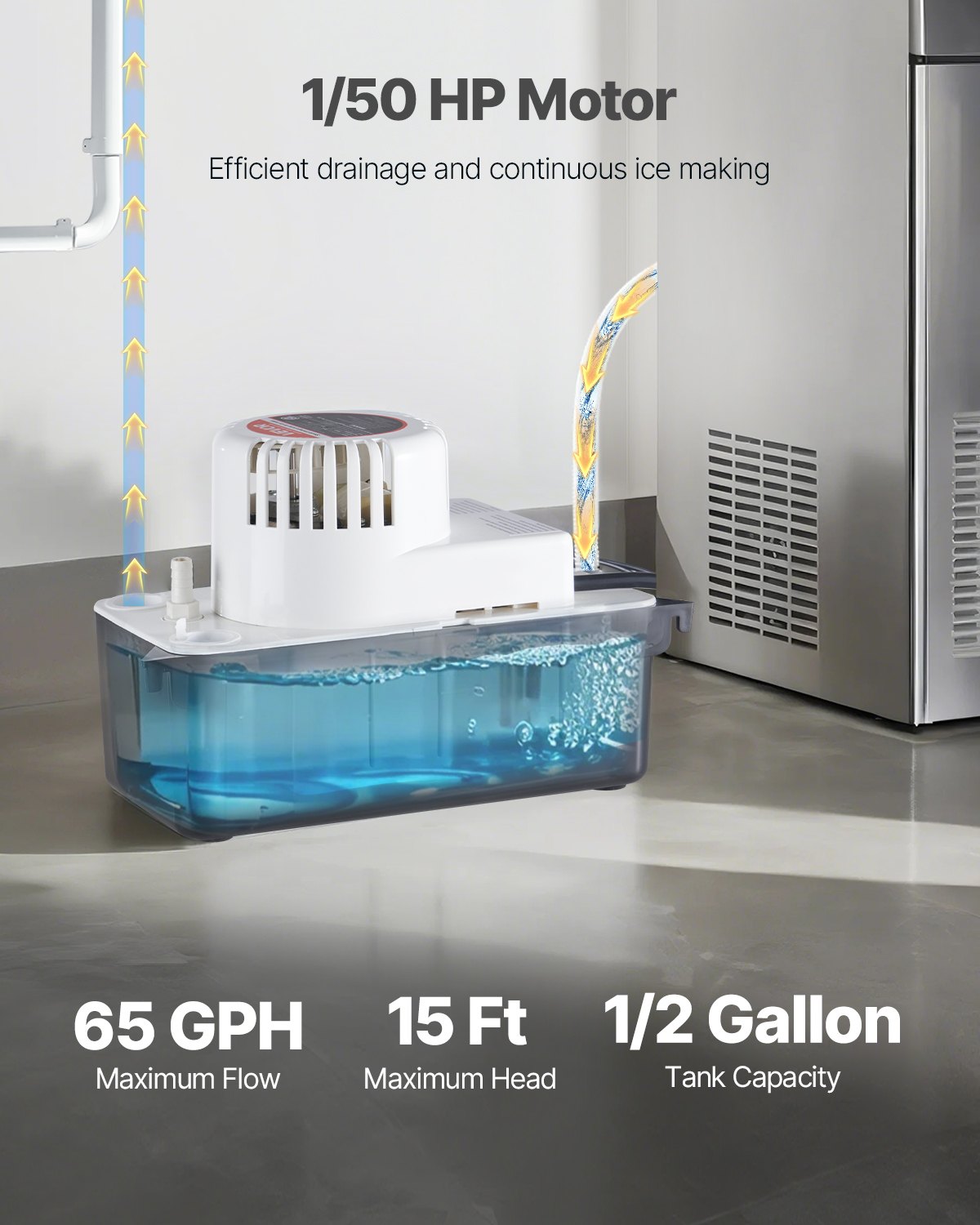 Automatic Condensate Pump 1/50 HP, 65 GPH, 15 Ft Lift, Multicolor