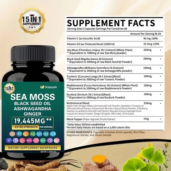 Sea Moss & Shilajit Ashwagandha Supplement Bundle - 120 Capsules Total