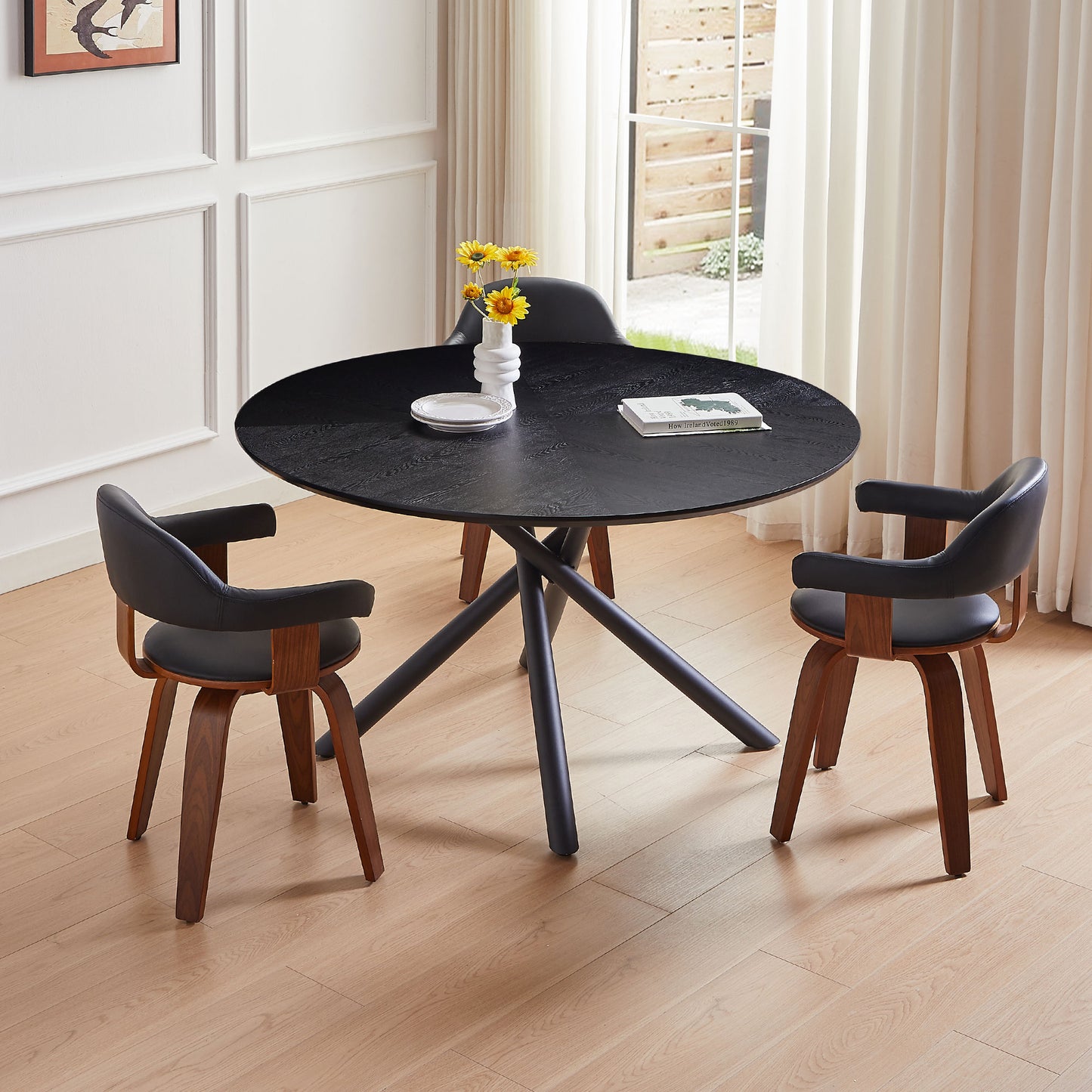 53.14'' Round MDF Coffee Table with Cross Legs - Black