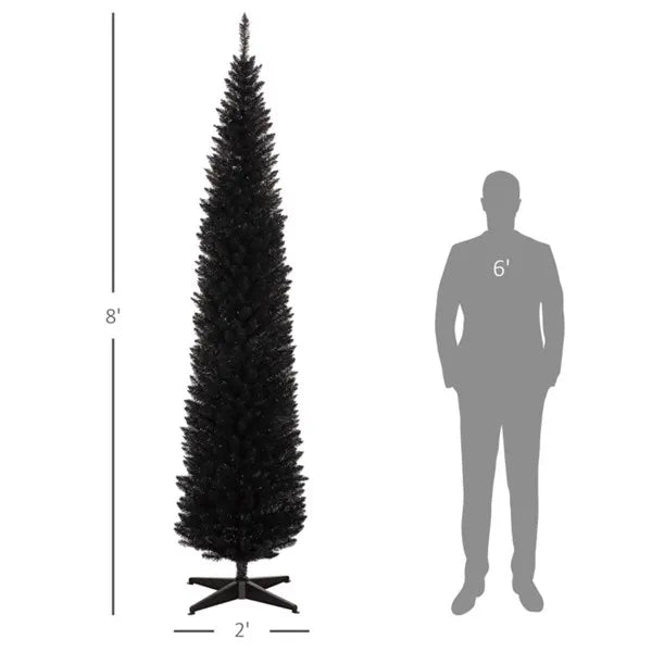 8ft Slim Pencil Black Artificial Christmas Tree - 618 Branches