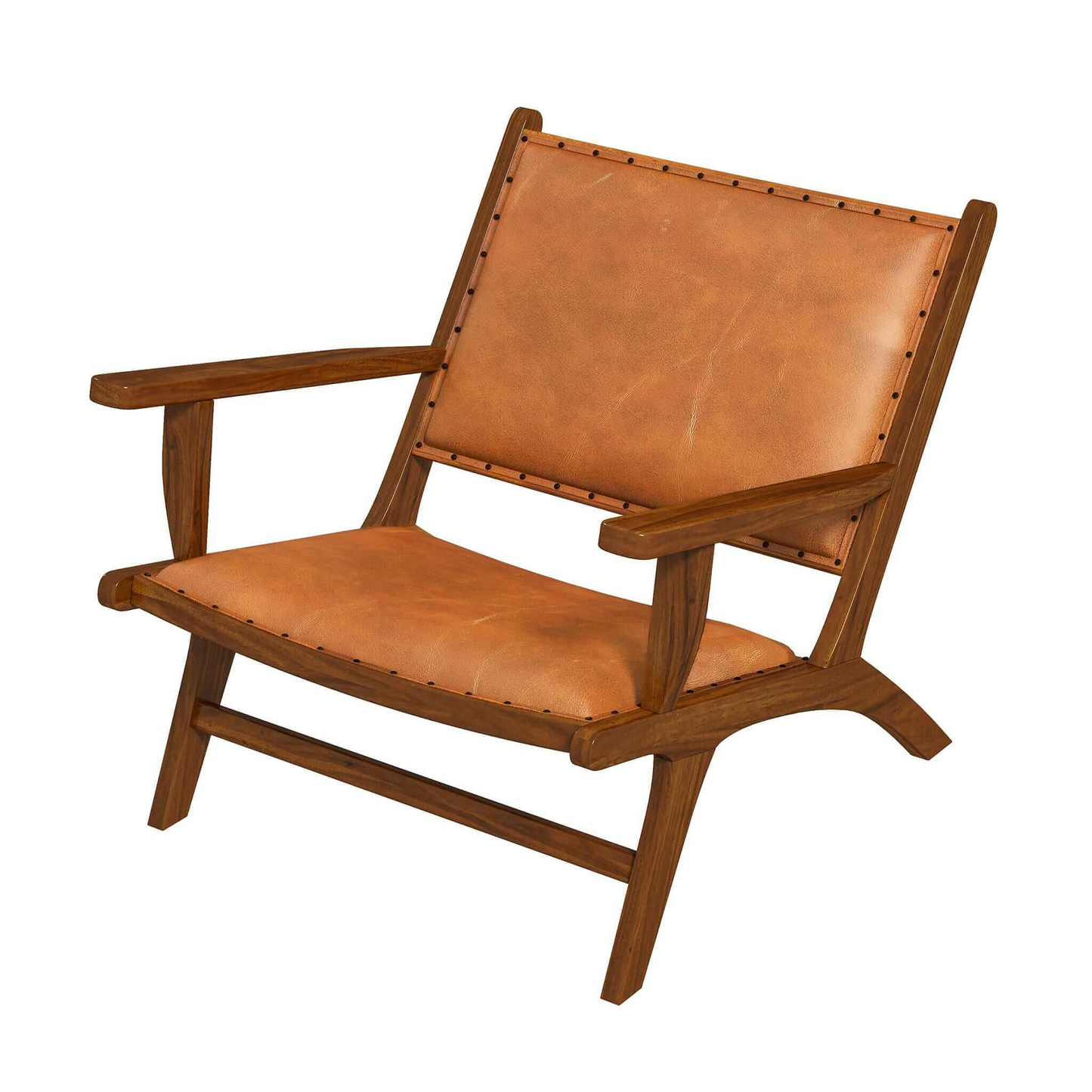 Daniel Mid-Century Modern Leather Arm Chair With Walnut-Finished