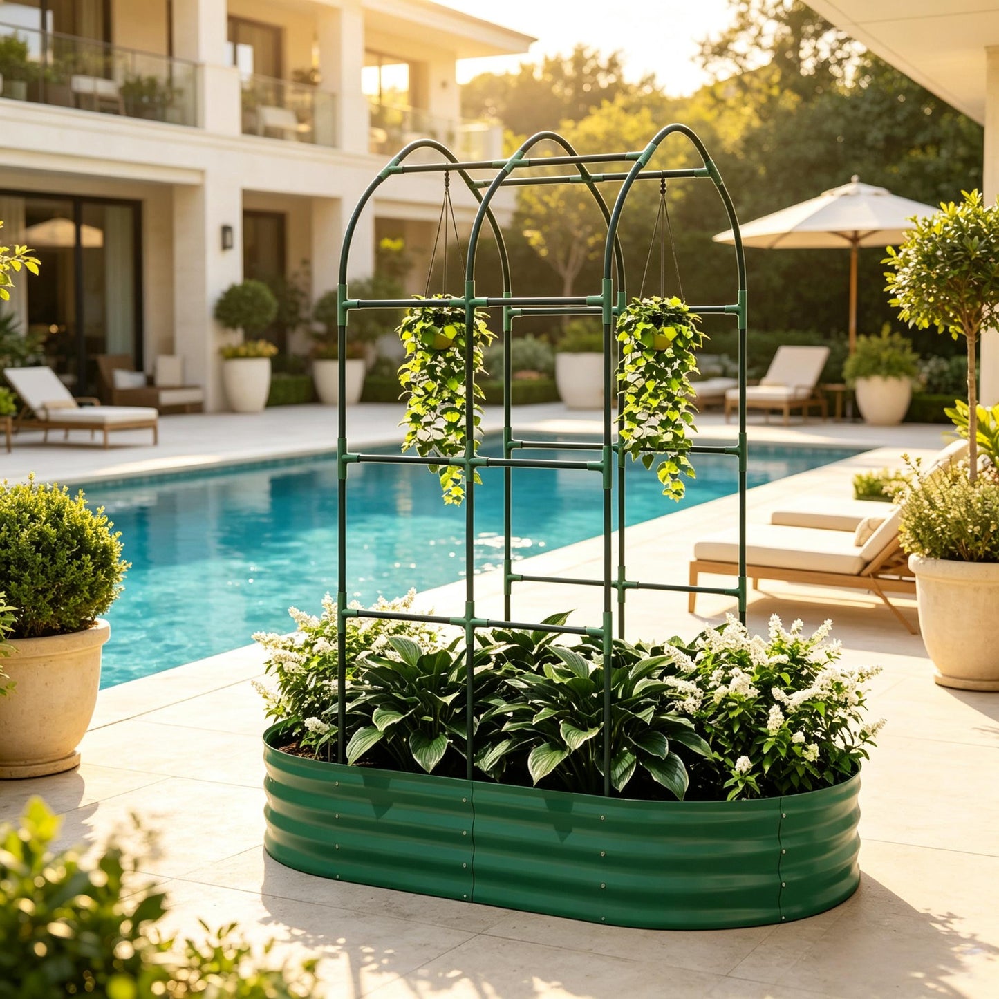 Galvanized Metal Raised Garden Bed with Trellis - 5' x 3'