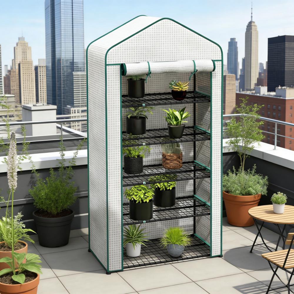 Mini Portable Greenhouse with 5 Shelves - Green & White