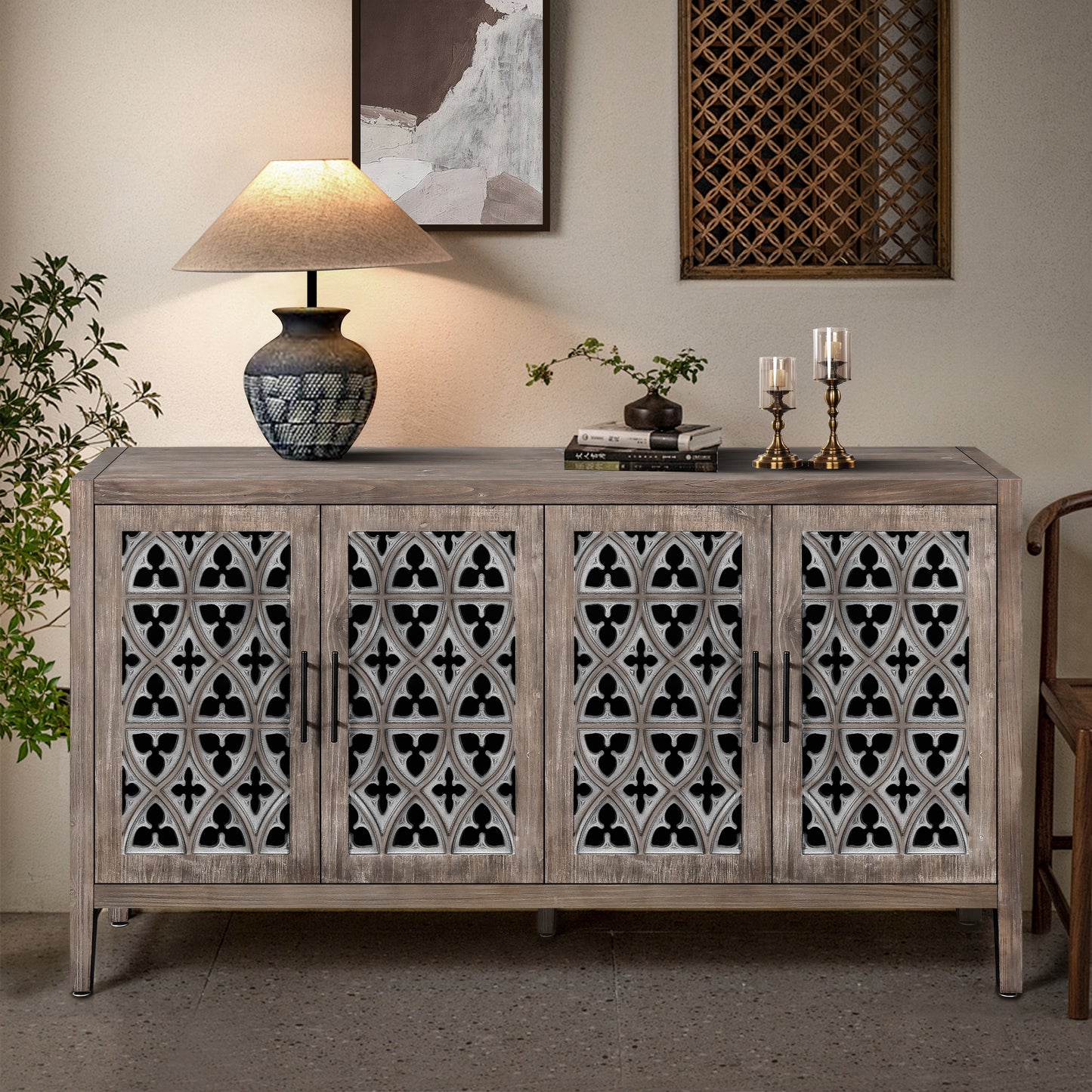 Antique Four Door Cabinet - American Country Style, Brown