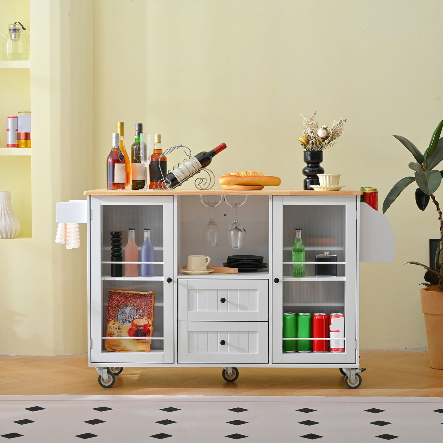 Kitchen Island Cart Rolling On Wheels With 13 Storage Areas Drop Leaf