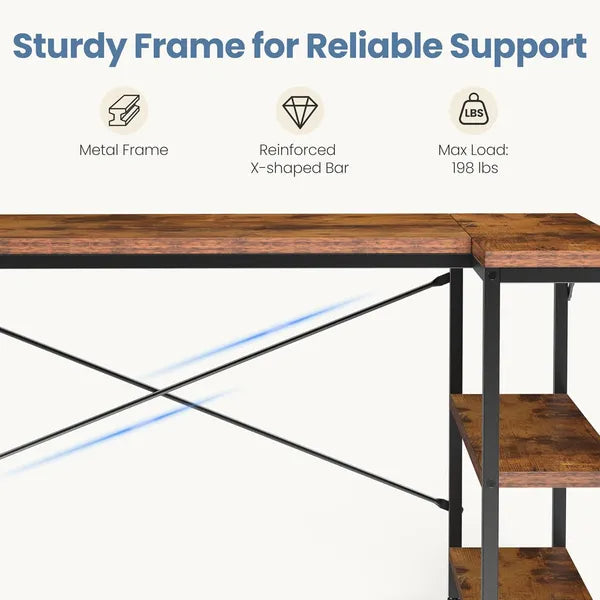 L-Shaped Computer Desk with Reversible Storage Rack - Multiple Sizes